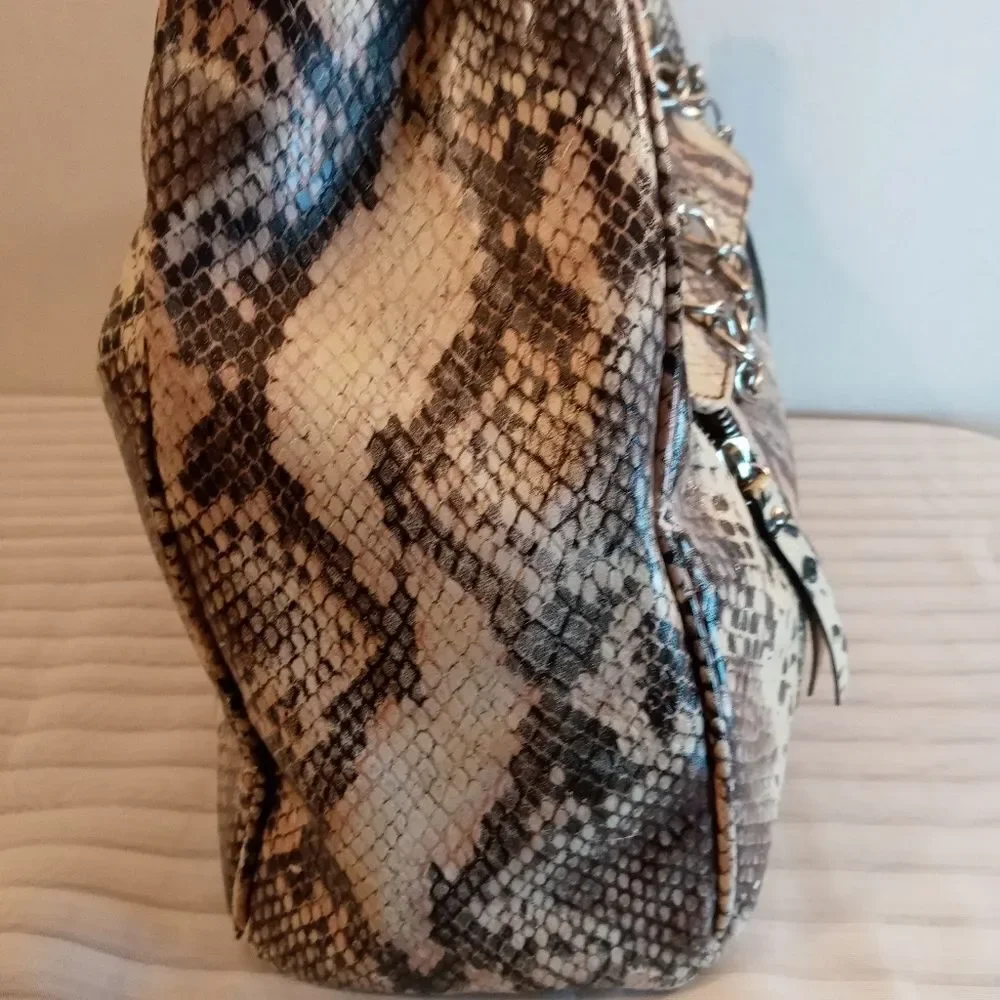 Large Snakeskin Crossbody Silver Chain Bag